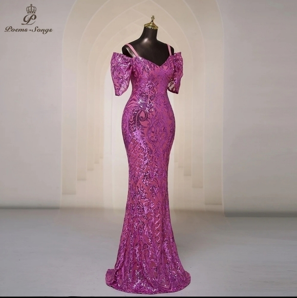 Violet Purple Contrast Mesh and Sequined , Spaghetti Strap, Mermaid Ma… - Picture 11 of 15